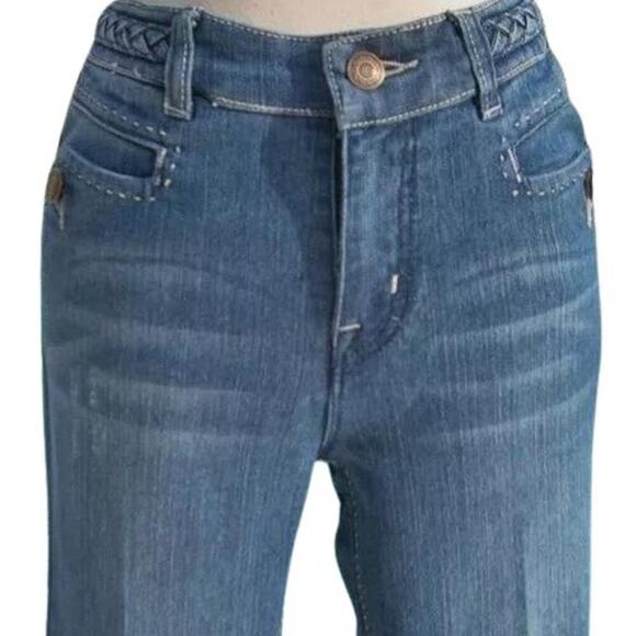 Cache Jean Pant New Stretch Denim Flair Self Belt Detail Stitching $118 NWT - Picture 3 of 5